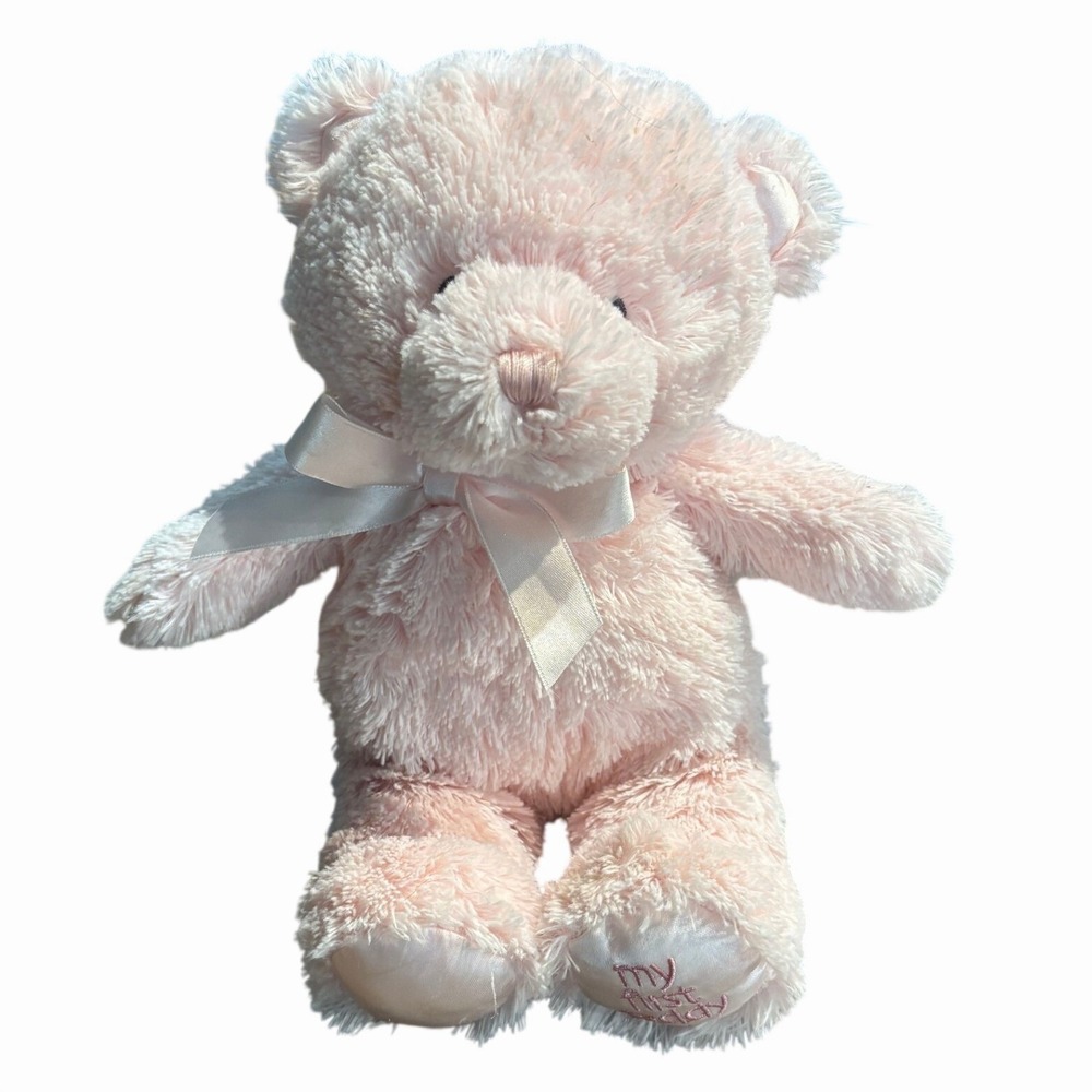 Baby GUND My First Teddy Pink Plush Stuffed‎ Animal Satin Bow 4043949 10 inch